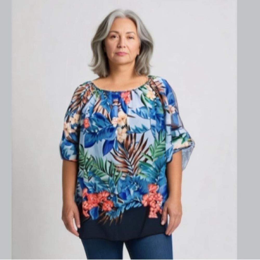 Blue Floral Flowy Tunic top size large